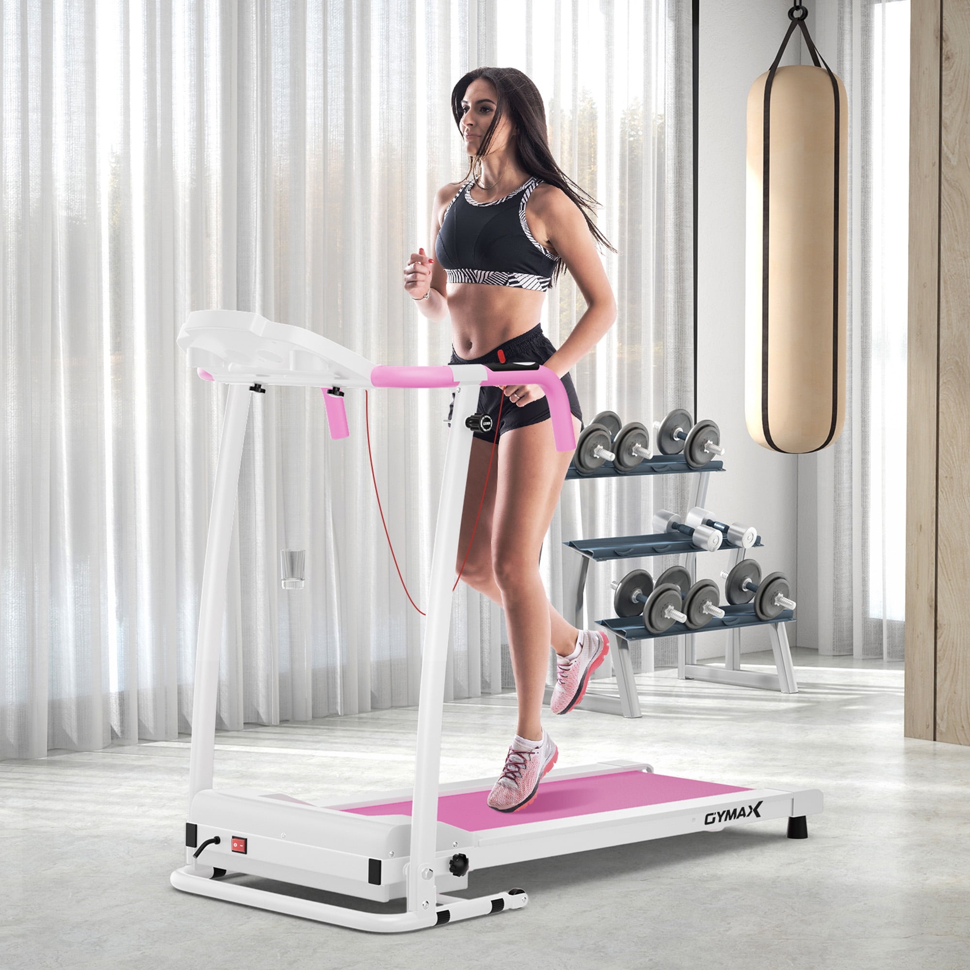 Gymax Folding Treadmill for Home Walking Running Machine w 12 Preset Programs Pink Walmart