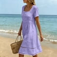 thumbnail image 7 of QUNYINEY Midi Plus Size Dresses for Women Cotton Linen Summer Short Sleeve A Line Dress Loose Fit Pleated Square Neck Casual Solid Dresses, 7 of 7