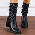 thumbnail image 3 of Pandaie Women's Mid Calf Chunky Heel Short Boots Party Daily Work Fashion Classic PU Slouchy Booties Fall Walking Shoes Black 8, 3 of 5