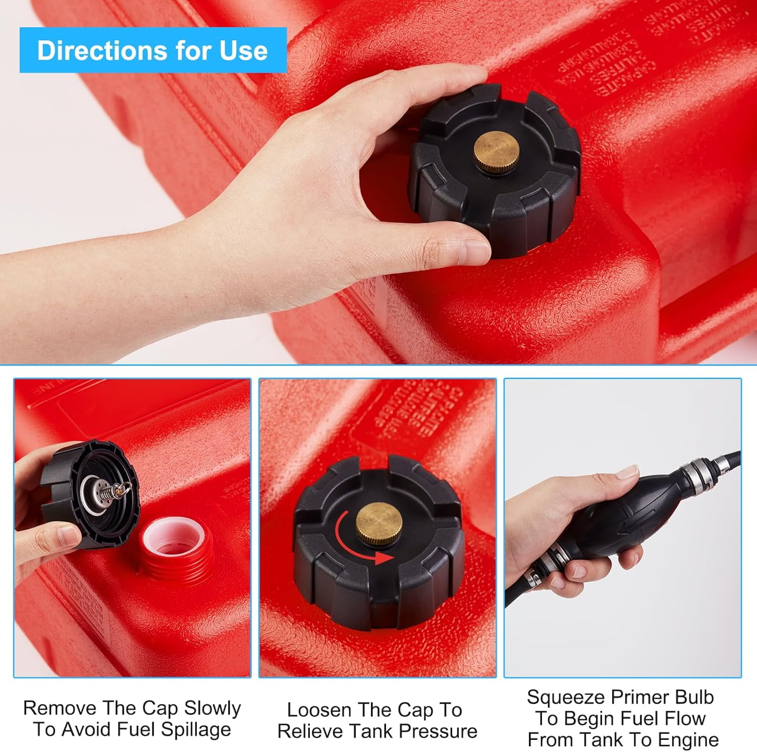 Garvee Portable Boat Fuel Gas Tank with Fuel Line, 6 Gallon, 11.6" x  9.8"x 17.8", Red