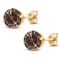 thumbnail image 2 of Gem Stone King 18K Yellow Gold Plated Silver Stud Earrings for Women Men Set with Round Fancy Brown Zirconia, 2 of 5