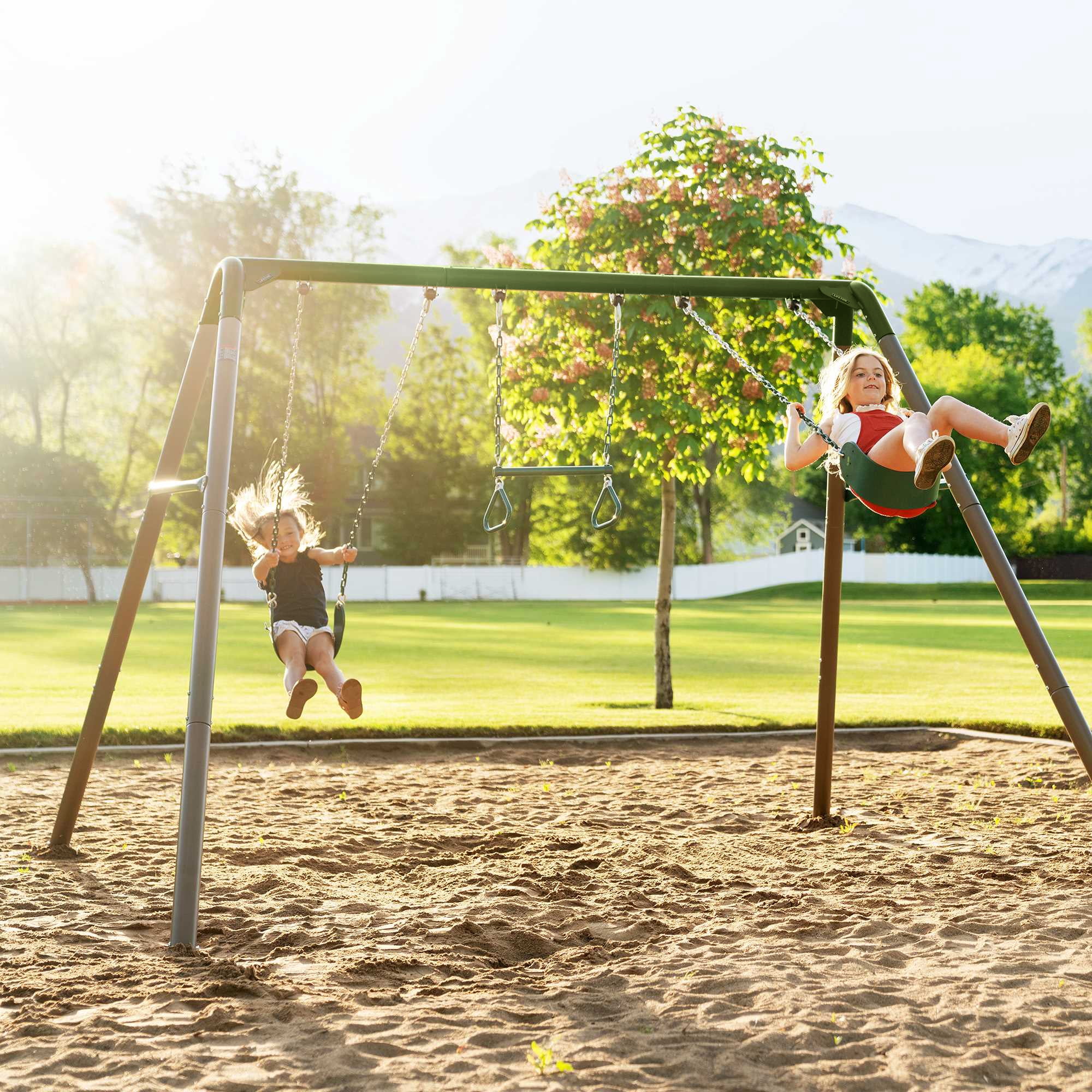Lifetime Kids 7.3 ft. High Metal Swing Set with Belt Swings (90952)