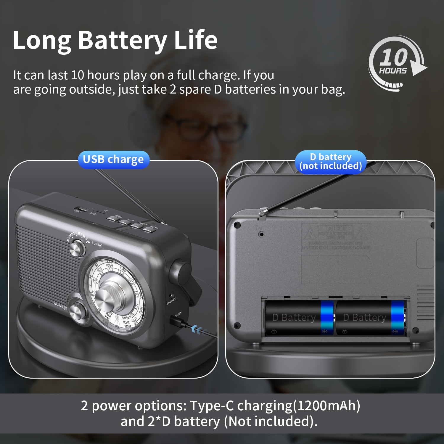 Portable Rechargeable AM/FM/SW Radios, Bluetooth 5.3, TF Card Support, Retro Vintage Radio Perfect for  Seniors