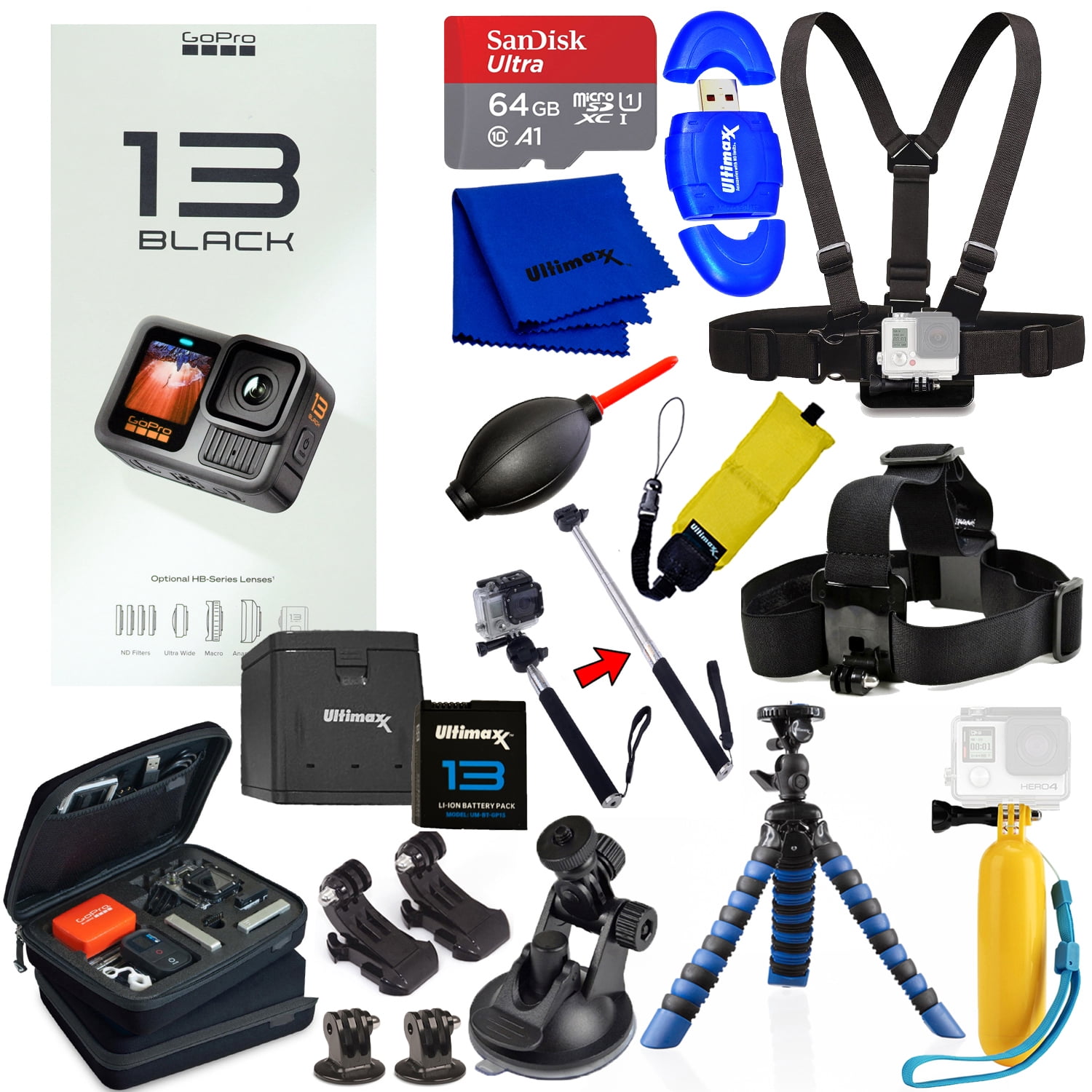 GoPro HERO9 Black Waterproof Action Camera Bundle with 64GB Card 