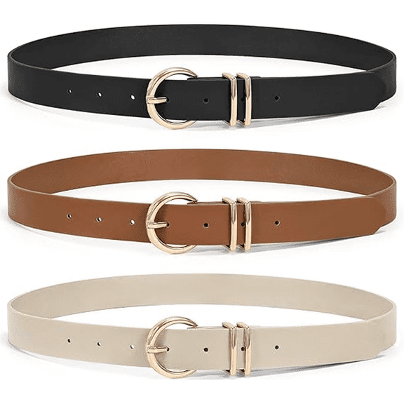 3 Pack Women Leather Belts with Pin Buckle Waist Belt for Jeans Pants Dresses