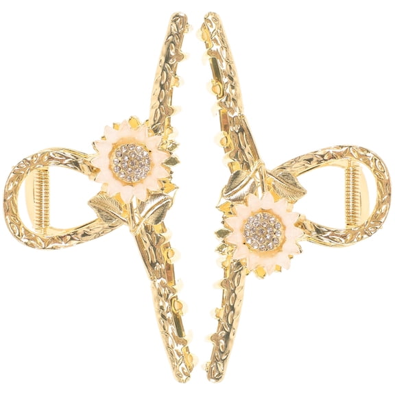 NIAIZEK Nonslip Golden Metal Hair Jaw Clips with Sunflower Decor 2Pcs