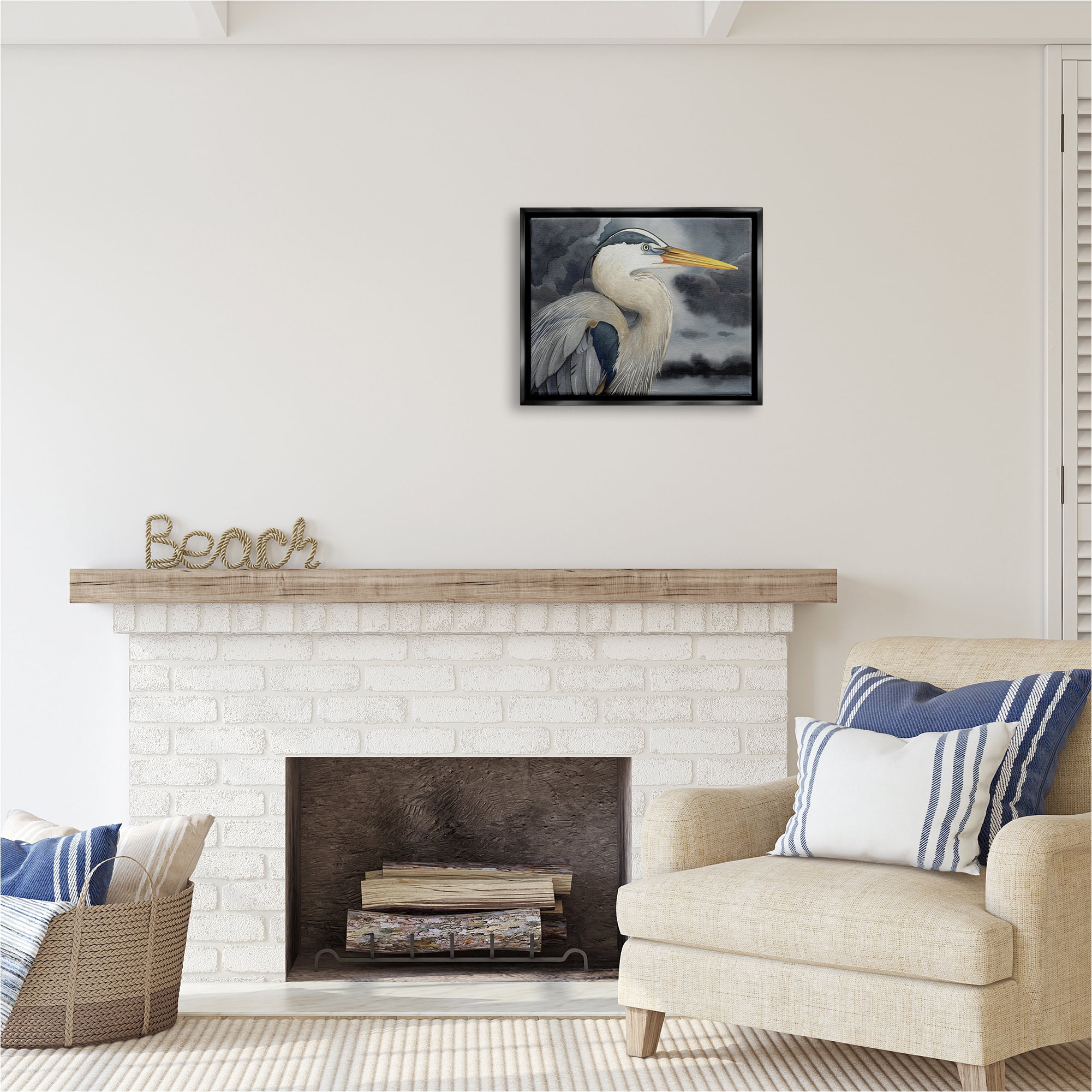 Stupell Industries Grey Heron Portrait Animals & Insects Painting Black Floater Framed Canvas Art Print Wall Art, 21 x 17