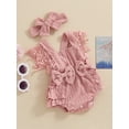 thumbnail image 5 of Hirigin Infant Baby Girl Summer Romper 3 6 12 18 Months Lace Sleeve Pleated Bow Jumpsuit Bodysuit with Headband, 5 of 8
