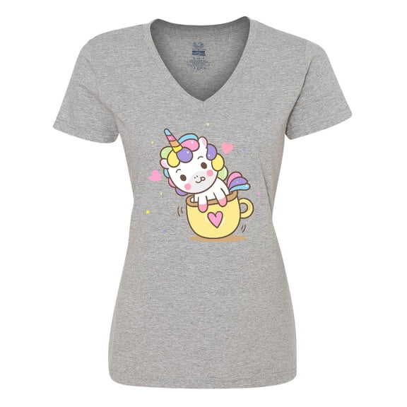 Inktastic Teacup Unicorn Women's V-Neck T-Shirt