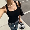 thumbnail image 2 of Soyumi Tank Top for Women Squre Neck Ribbed Basics Tops Racerback Fitted Bra Tanks Summer Beach Vest Clothes Cotton Cami Shirts Workout Going Out Shirts, Black, 2 of 6