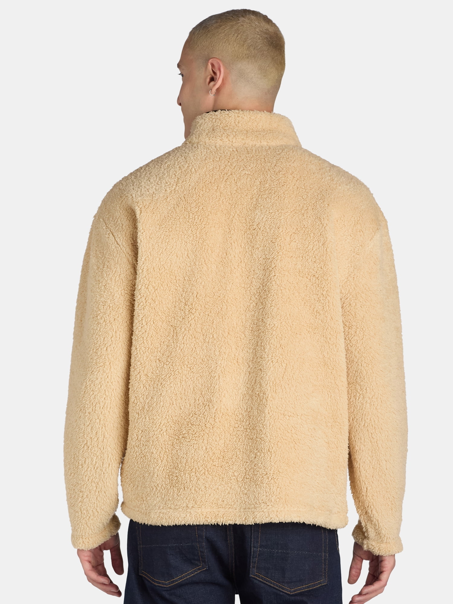 No Boundaries Men's & Big Men's Faux Shearling High Pile Fleece Quarter Zip Pullover, Sizes XS-5XL