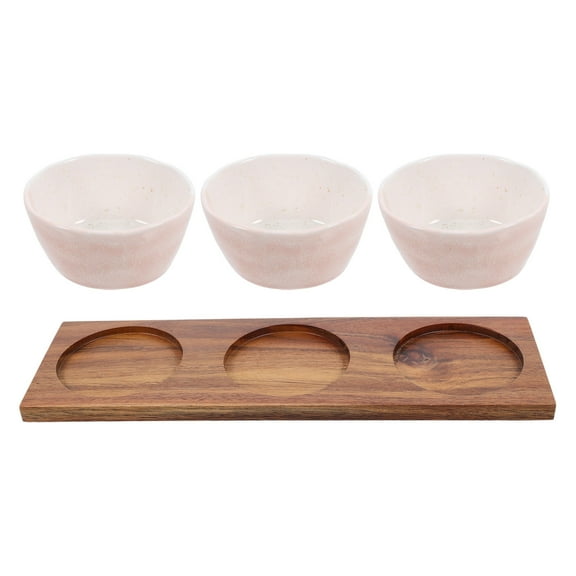 1 Set Ceramic Snacks Bowl Dried Fruit Dish Dessert Nut Snack Storage Container with Wood Tray