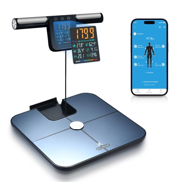 Báscula inteligente EILISON para medir el peso corporal: Báscula digital de baño de 8 electrodos para medir grasa, IMC, músculo, composición corporal, analizador biométrico de 32" con Bluetooth, de al
