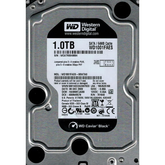 Western Digital WD1001FAES-00W7A0 1TB DCM: HANNNTJABB
