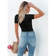 thumbnail image 5 of VICHVVY Summer Women's Scoop Neck Short Sleeve Shirts Ribbed Slim Fitted Casual Basic Top Blouses S-XL, 5 of 8