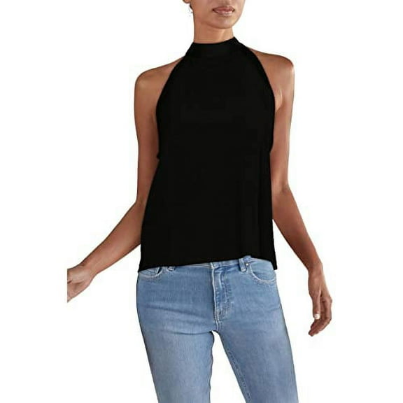 kensie Women's Stretch Crepe and Satin Top, Black, Small