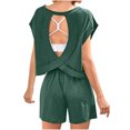 thumbnail image 1 of Mgmyaa Womens 2 Piece Outfits Open Back Crewneck Cap Sleeve Tunic Top Drawstring Short Sets Lounge Athletic Matching Set, 1 of 8