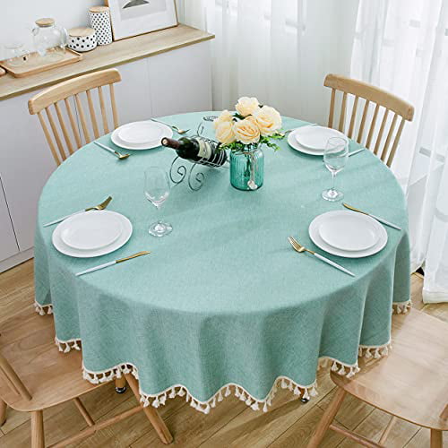 SPRICA Round Tablecloth, Cotton Linen Tassel Table Cover for Kitchen Dinner  Table, Decorative Solid Color Table Desk Cover,Diameter 70