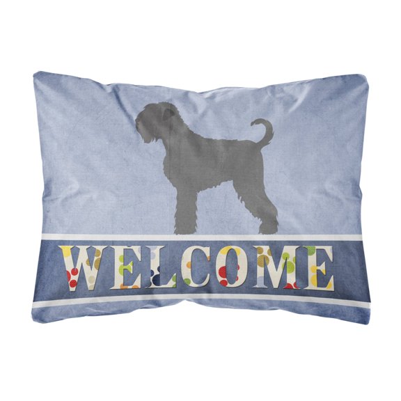 Carolines Treasures BB8293PW1216 Black Russian Terrier Welcome Canvas Fabric Decorative Pillow, Blue, 12H x16W,