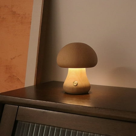 

Wooden Mushroom Lamp Mushroom Night Light for Small Spaces Rechargeable Portable Mini Warm Light Bedroom Living room Table Kitchen Camping