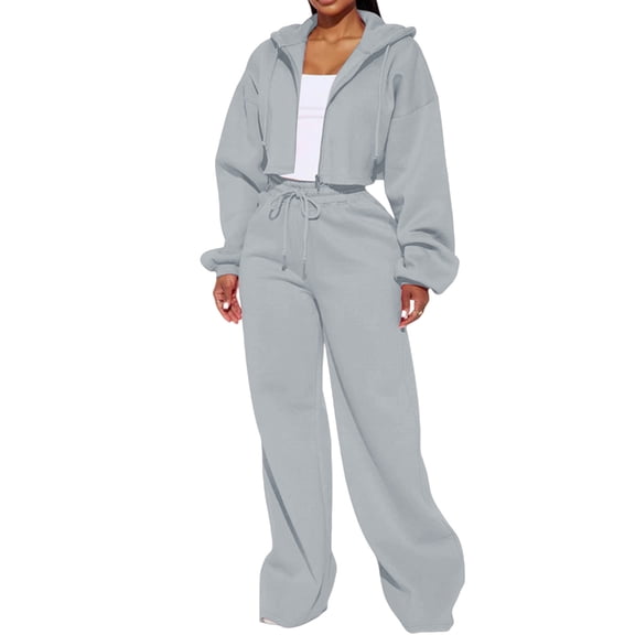 Womens 2 Piece Outfits Sweatsuit Crop Hooded Pullover Sweatshirt Top Jogger Sweatpants Tracksuits Set