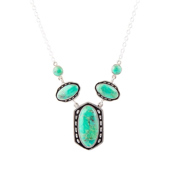 Shielded Lime Greeen Turquoise and Sterling SIlver Necklace
