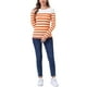 thumbnail image 2 of BLUSA CHIC PARA MUJER INSPIRE A RAYAS CON BLOQUE DE COLOR DE MANGA LARGA T-SHIRT CASUAL XS BLANCA NARANJA, 2 of 6
