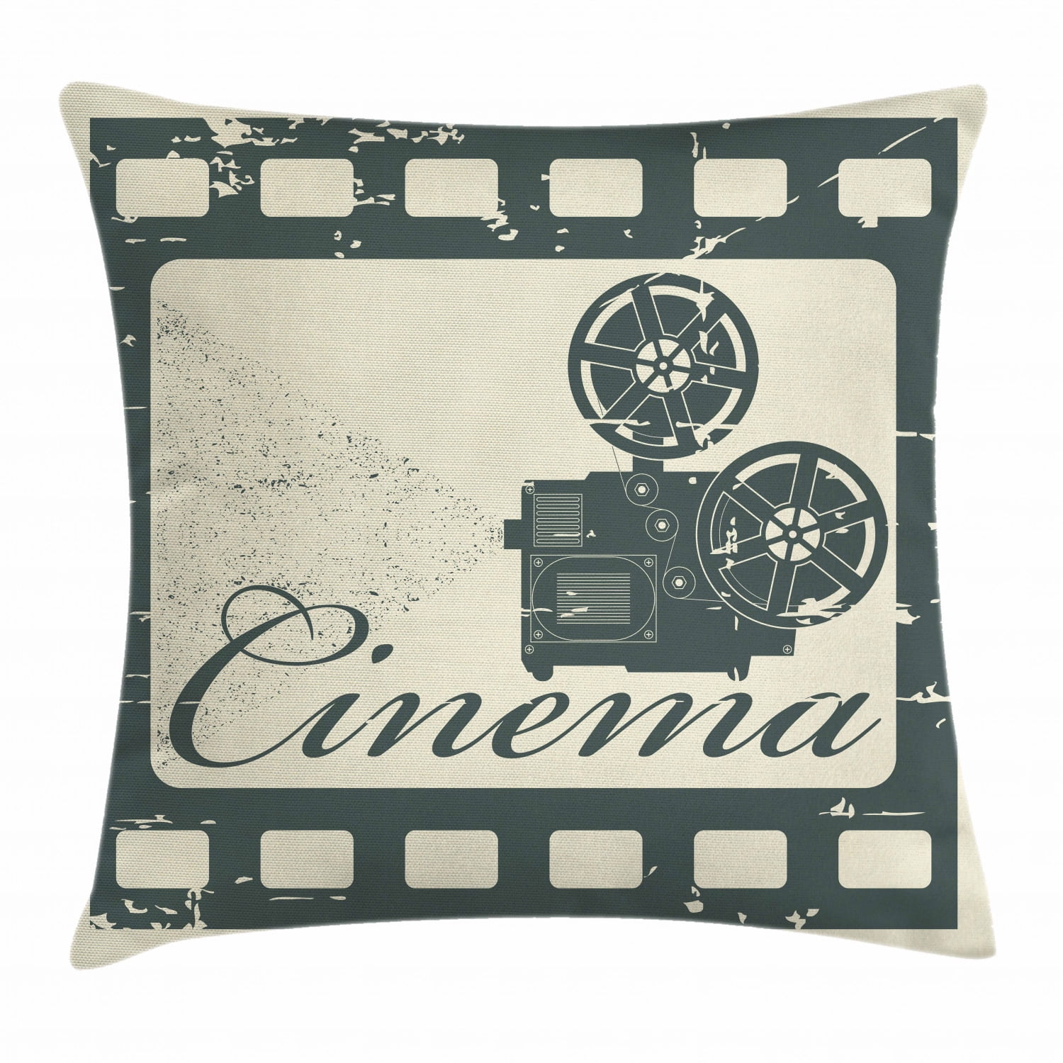 Movie Theater Throw Pillow Cushion Cover, Grunge Poster Design with