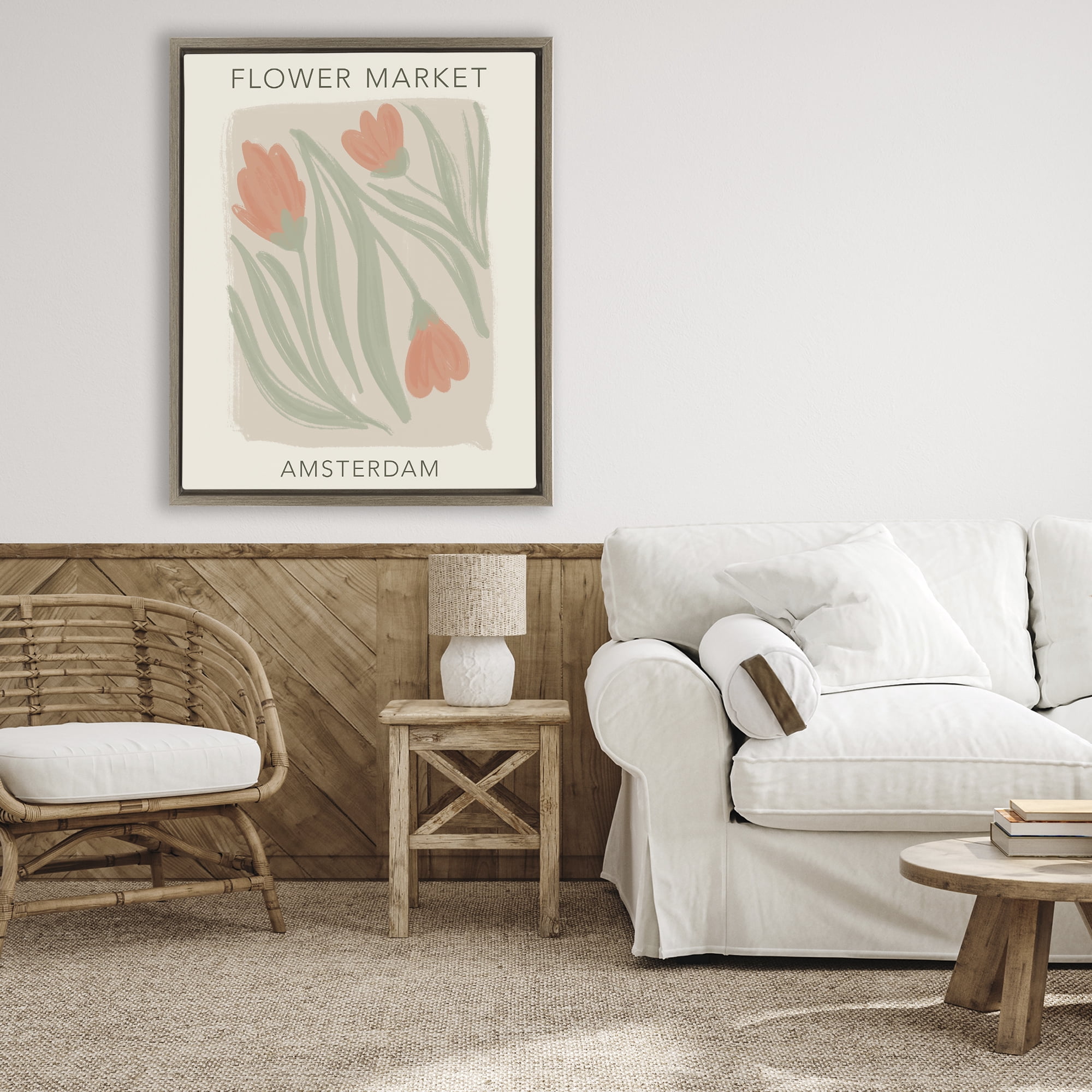 Stupell Industries Soft Amsterdam Flower Market Brown Framed Floater Canvas Wall Art, design by Lucille Price