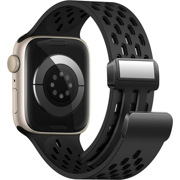 KOMI Breathable Waterproof Magnetic Sport Band for Apple Watch,Hypoallergenic Silicone Strap for iWatch SE 2nd Generation Series 9/8/7/6/5/4/3/2/1,Women 41mm 40mm 38mm Correas. para-Black