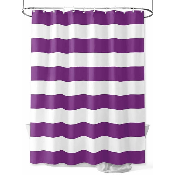 Shower Curtains for Bathroom-72"x72", Purple and White Stripes Pattern Waterproof Bath Curtain Grommet Shower Curtain Set with Hooks, Modern Horizontal Stripes Washable Bath Accessories