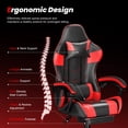 thumbnail image 3 of Frovlni Ergonomic Gaming Chair with Footrest for Adults, Height Adjustable High Back Reclining PU Leather Office Chair with Headrest and Lumbar Support, Black & Red, 3 of 10
