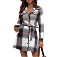 thumbnail image 2 of Women's Casual Dress Long Sleeve Stripe Plaid Elegant Loose Fit Midi Dress for Spring Fall Office Daily,Black,L, 2 of 7