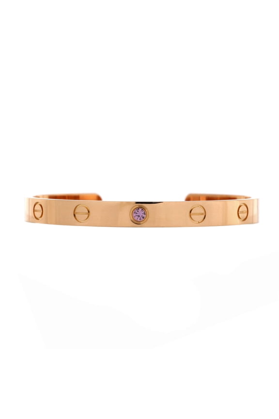 Pre-Owned Cartier Love Cuff Bracelet 18K Rose Gold with Pink Sapphire By Rebag