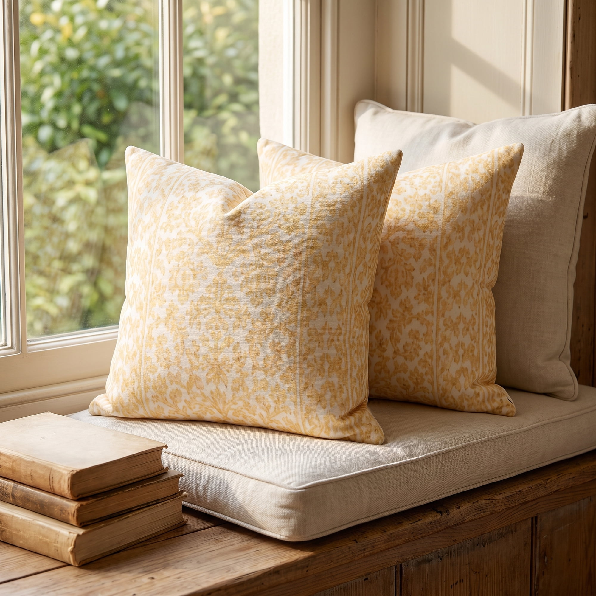 Unique Bargains Set of 2 Modern Botanical Floral Printed Throw Pillow Covers Yellow 18"x18"