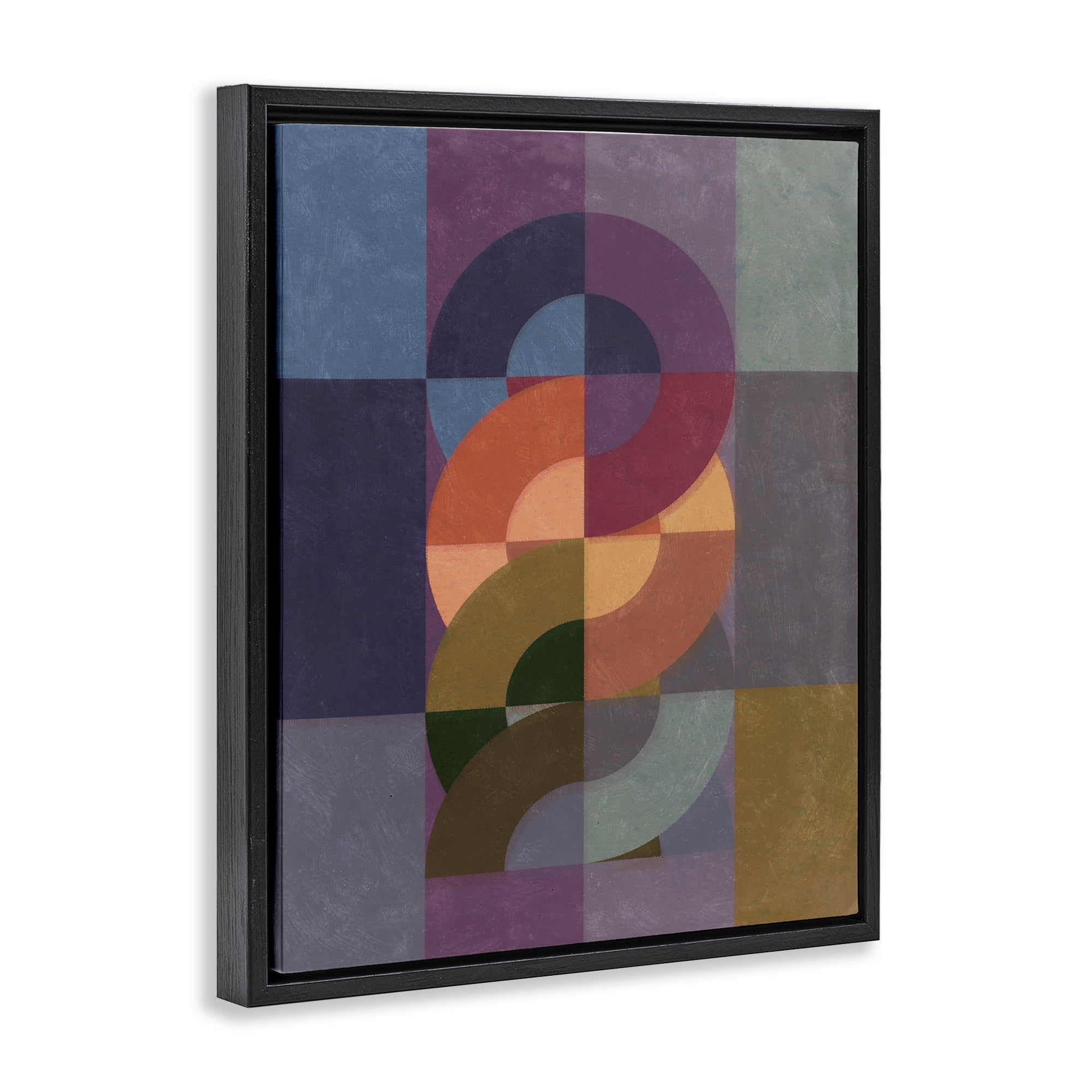Stupell Industries Modern Interlocking Circles Abstract Painting Black Floater Framed Canvas Art Print Wall Art, 25 x 31