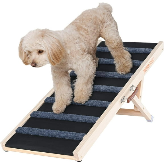 Dog Ramp, Folding Pet Ramp for Bed, Adjustable Dog Ramp for Small, Large, Old Dogs & Cats, Wooden Pet Ramp with 39.3" Long Ramp, Adjustable from 15" to 22", Suitable for Couch, Sofa, Car