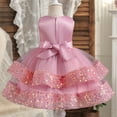 thumbnail image 3 of Ahdbta Girls Princess Dresses Sleeveless Round Neck Tulle Patchwork Dress Belted Birthday Party Ballgown Sequin Tutu Dress, 3 of 8