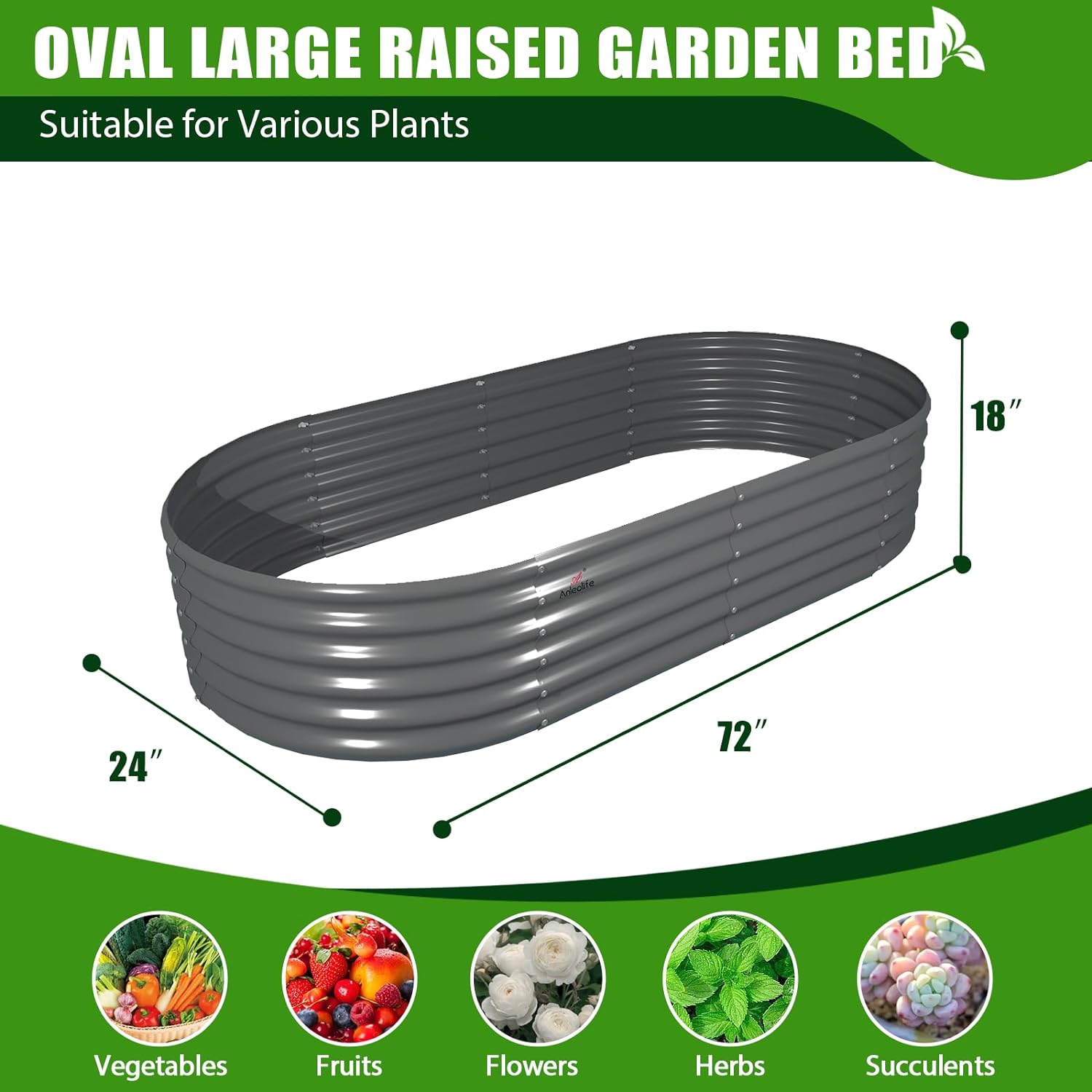 Anleolife 6 PACK 6x2x1.5 ft Galvanized Raised Garden Beds Outdoor, Oval Round Metal Planter Box for Planting Vegetables Flowers Herb, Anti-Rust, Quartz Grey