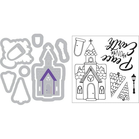 Sizzix Framelits Die & Stamp Set By Katelyn Lizardi 9/Pkg-Church, Peace On Earth