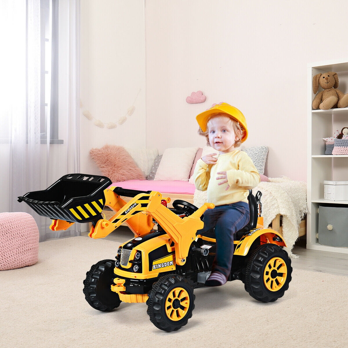 Yellow Moving Forward//Backward Electric Truck with High//Low Speed Costzon 12V Battery Powered Kids Ride On Excavator Front Loader Digger