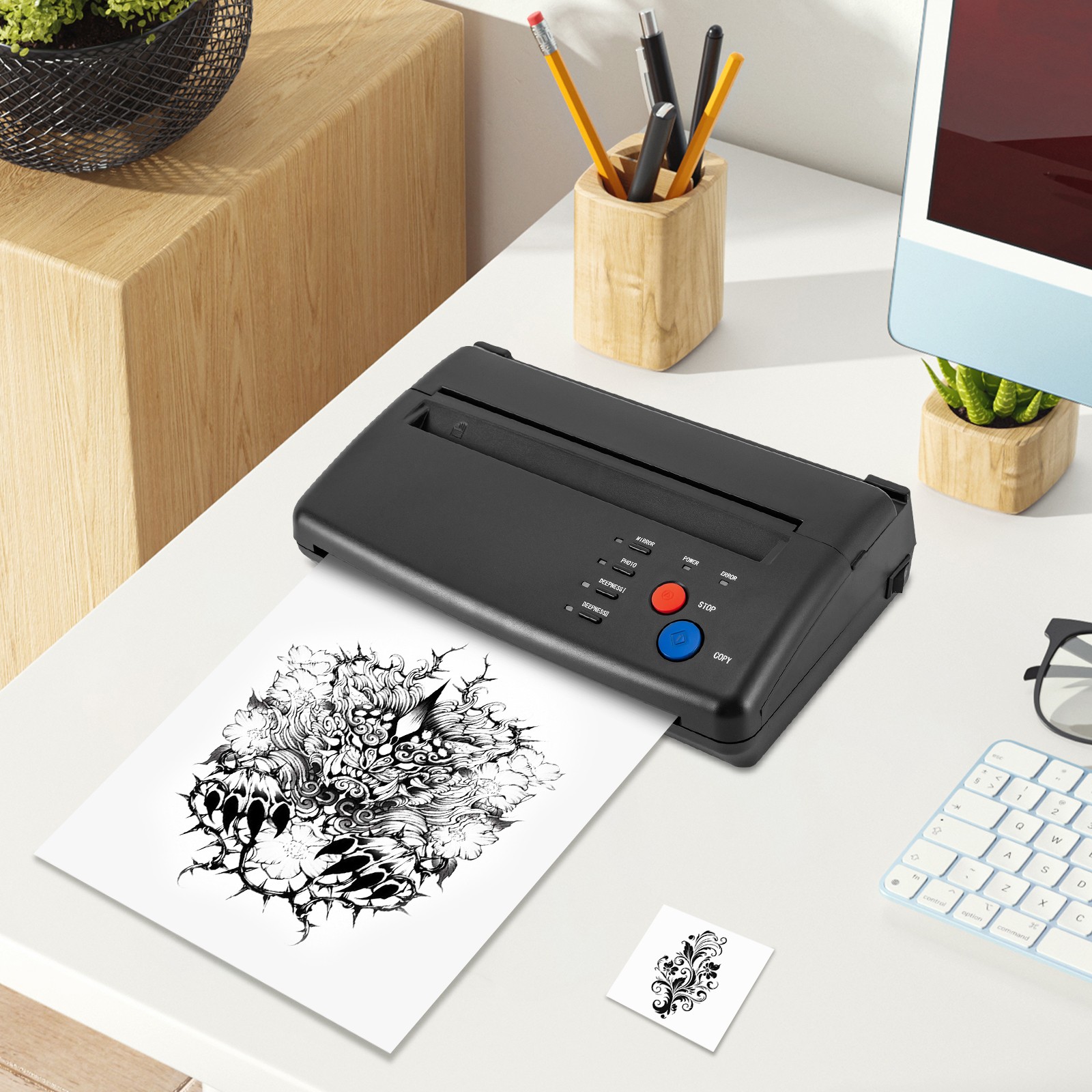 1 PCS Black Tattoo Stencil Transfer Copier Printer Tattoo Transfer Machine, 28*16.5*7cm/11.02*6.49*2.75in