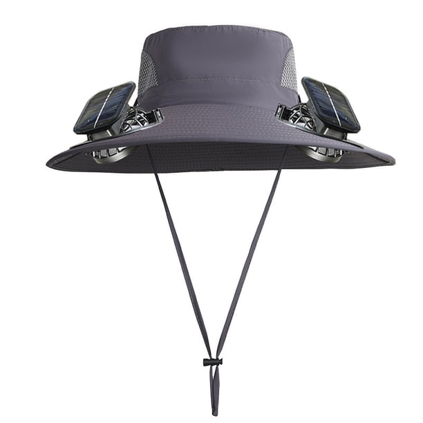 Sombrero de pesca al aire libre con ventilador solar ancho para hombre, sombrero para el sol con ventilador solar, sombreros de pesca con ventilador ajustable de 3 velocidades, sombrero con ventilador