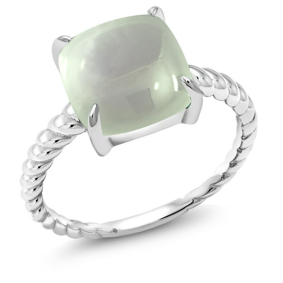 Gem Stone King 4.00 Ct Cushion Cabochon Green Prasiolite 925 Sterling Silver Ring (Size 8)