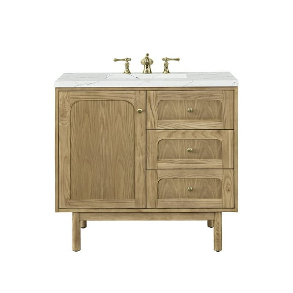 James Martin Vanities 36" Single Vanity, Light Natural Oak w/ 3 CM Ethereal Noctis Top