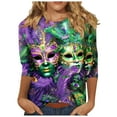 thumbnail image 2 of SOOMLON Mardi Gras T Shirt Womens Tuesday Shirts Carnival Themed Party 3/4 Sleeve Outfits Funny Mask Graphic Tshirts Casual Round Neck Tops New Orleans Parade Pullovers 2025 Purple XL, 2 of 5