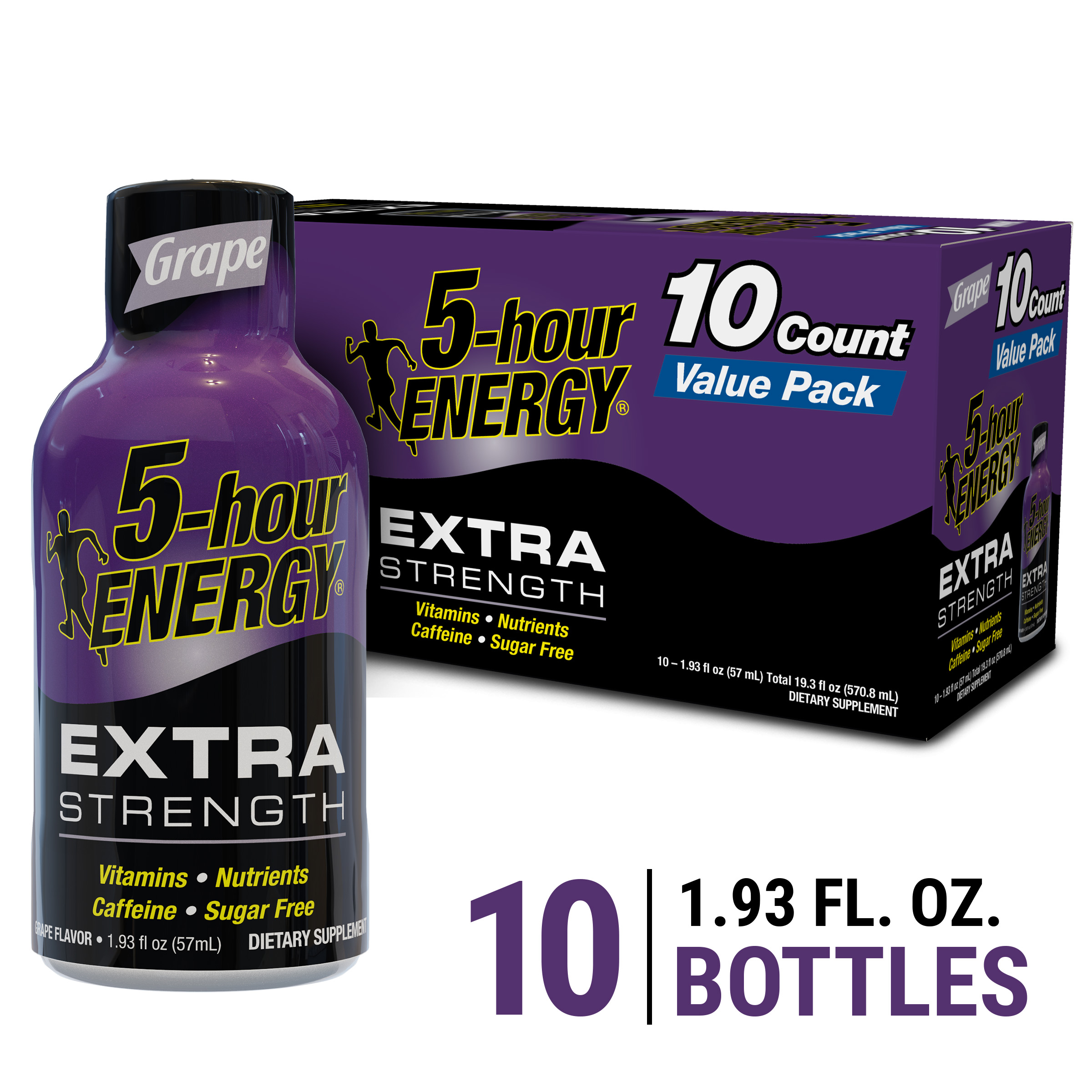 5 Hour Energy Shot Extra Strength Grape 1 93 Oz 10 Count Walmart Com Walmart Com