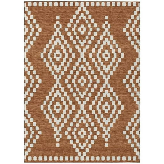 HomeRoots 592680 8 x 10 ft. Terra Cotta & Ivory Geometric Washable Indoor & Outdoor Rectangle Area Rug