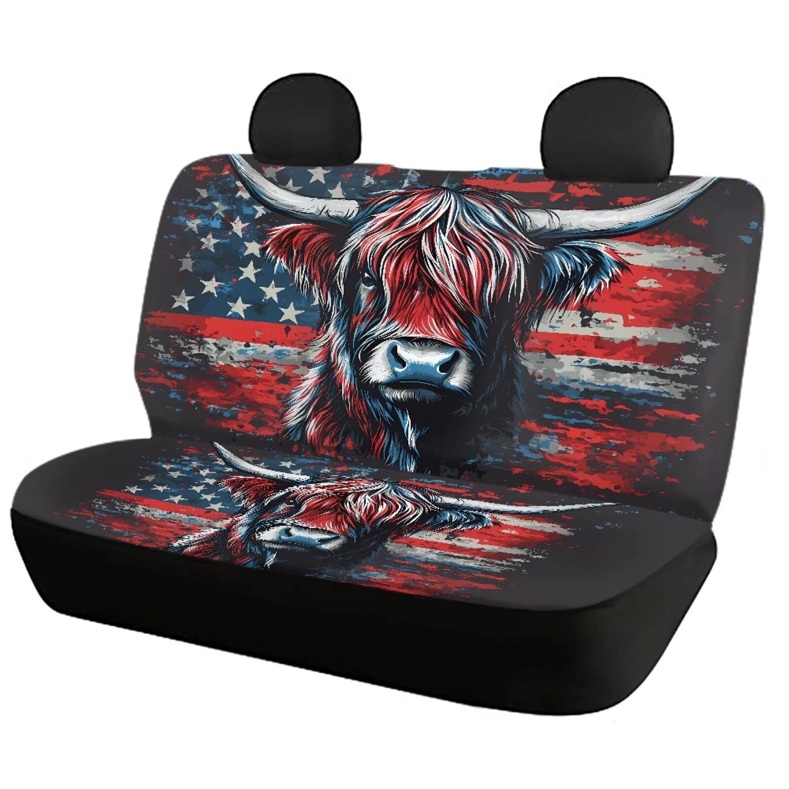 Pzuqiu American Flag Highland Cow Automotive Seat Covers Seat Cover Sets Fashion Full Car Interiors 4 Seats Car Seat Protector Automotive Vehicle Cushion Print for Cars Truck Universal Fit Set