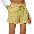 thumbnail image 2 of High Waisted Yoga Linen Shorts for Women 7" Inseam Drawstring Low-Rise Mid-Thigh Compression Shorts Cute Tall Beach Bermuda Shorts with Pockets Yellow XL, 2 of 6